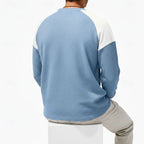 Waffle Knit Henley Shirt Blue White Colourblock Men's Long-Sleeve – Casual, Office
