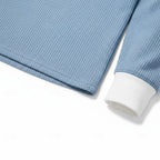 Waffle Knit Henley Shirt Blue White Colourblock Men's Long-Sleeve – Casual, Office