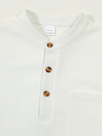 Waffle Knit Henley Shirt Men's Long Sleeve Beige Chest Pocket – Casual, Office, Everyday Wear