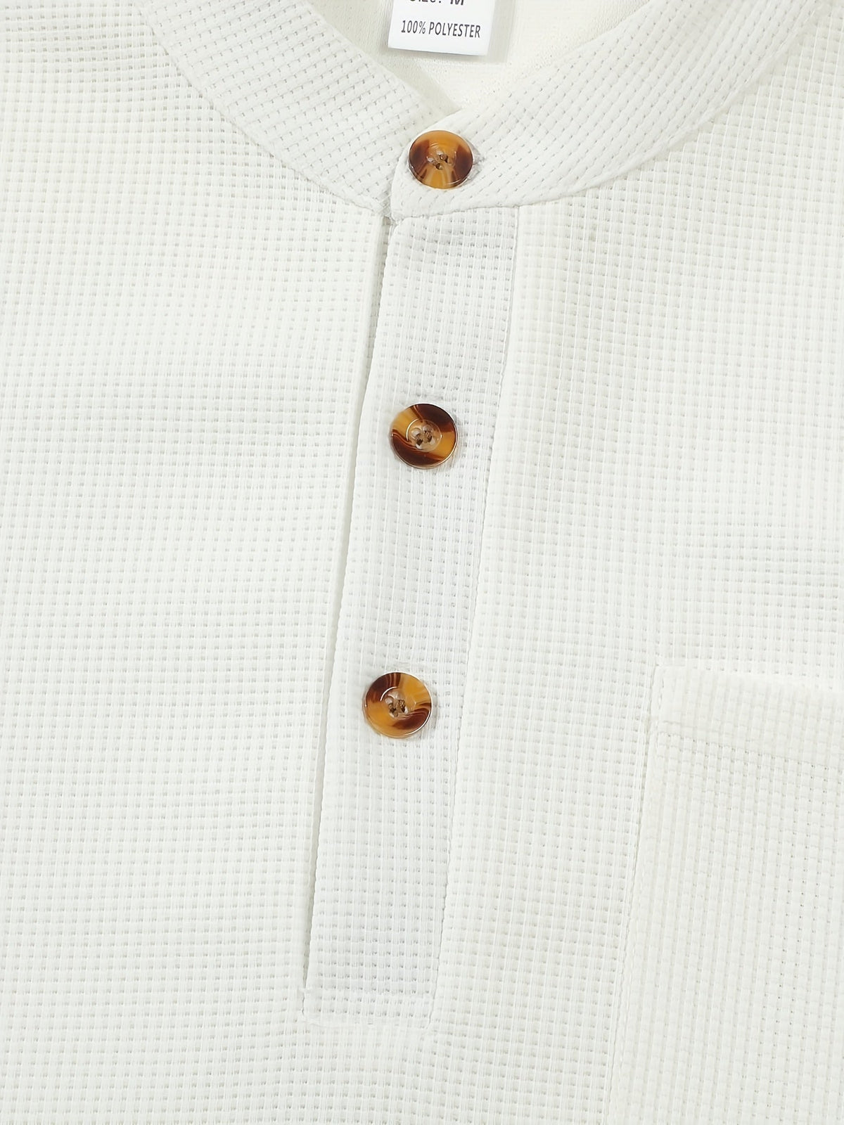 Waffle Knit Henley Shirt Men's Long Sleeve Beige Chest Pocket – Casual, Office, Everyday Wear