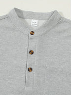 Waffle Knit Henley Shirt Men's Long Sleeve Beige Chest Pocket – Casual, Office, Everyday Wear
