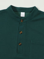 Waffle Knit Henley Shirt Men's Long Sleeve Beige Chest Pocket – Casual, Office, Everyday Wear