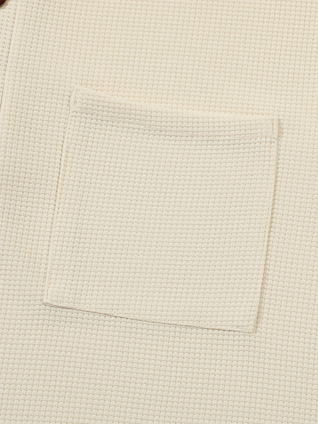 Waffle Knit Henley Shirt Men's Long Sleeve Beige Chest Pocket – Casual, Office, Everyday Wear