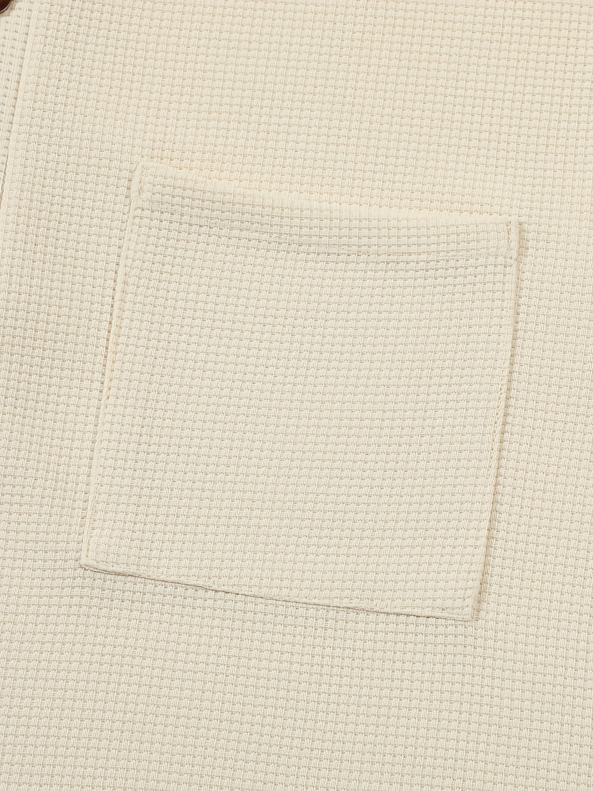 Waffle Knit Henley Shirt Men's Long Sleeve Beige Chest Pocket – Casual, Office, Everyday Wear