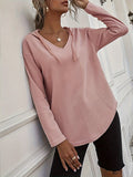 Waffle Knit Hoodie V-Neck Long Sleeve Women's Drawstring Pullover Top – Casual, Everyday