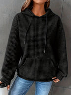 Waffle Knit Hoodie Women's Drawstring Kangaroo Pocket Textured Pullover – Casual, Everyday