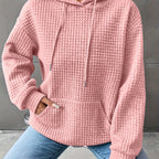 Waffle Knit Hoodie Women's Drawstring Kangaroo Pocket Textured Pullover – Casual, Everyday