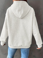 Waffle Knit Hoodie Women's Drawstring Kangaroo Pocket Textured Pullover – Casual, Everyday