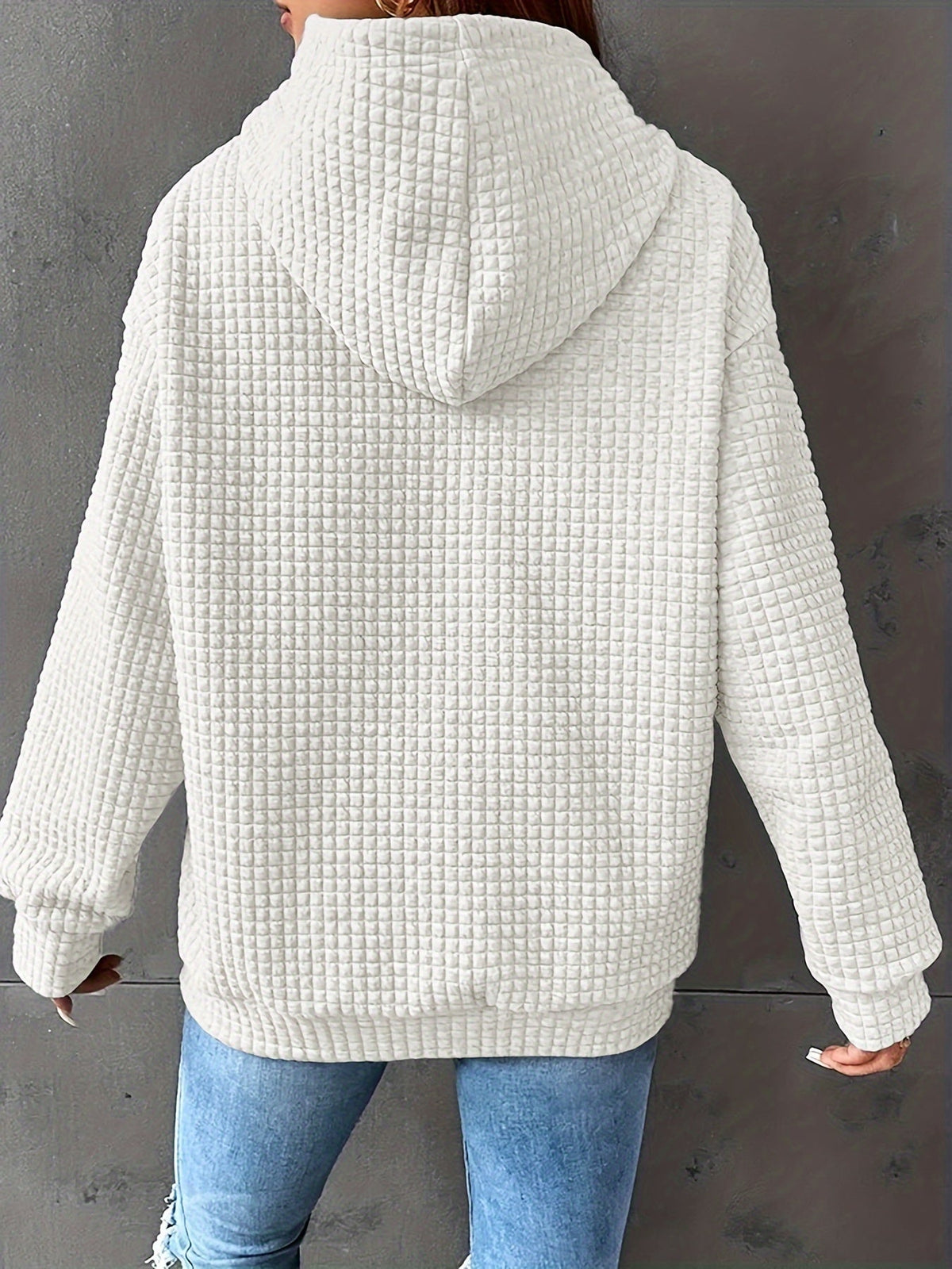 Waffle Knit Hoodie Women's Drawstring Kangaroo Pocket Textured Pullover – Casual, Everyday
