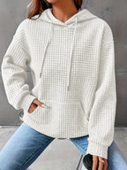 Waffle Knit Hoodie Women's Drawstring Kangaroo Pocket Textured Pullover – Casual, Everyday