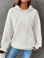 Waffle Knit Hoodie Women's Drawstring Kangaroo Pocket Textured Pullover – Casual, Everyday