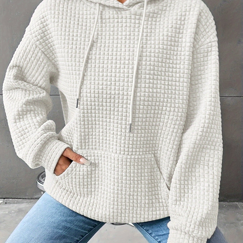 Waffle Knit Hoodie Women's Drawstring Kangaroo Pocket Textured Pullover – Casual, Everyday