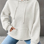 Waffle Knit Hoodie Women's Drawstring Kangaroo Pocket Textured Pullover – Casual, Everyday