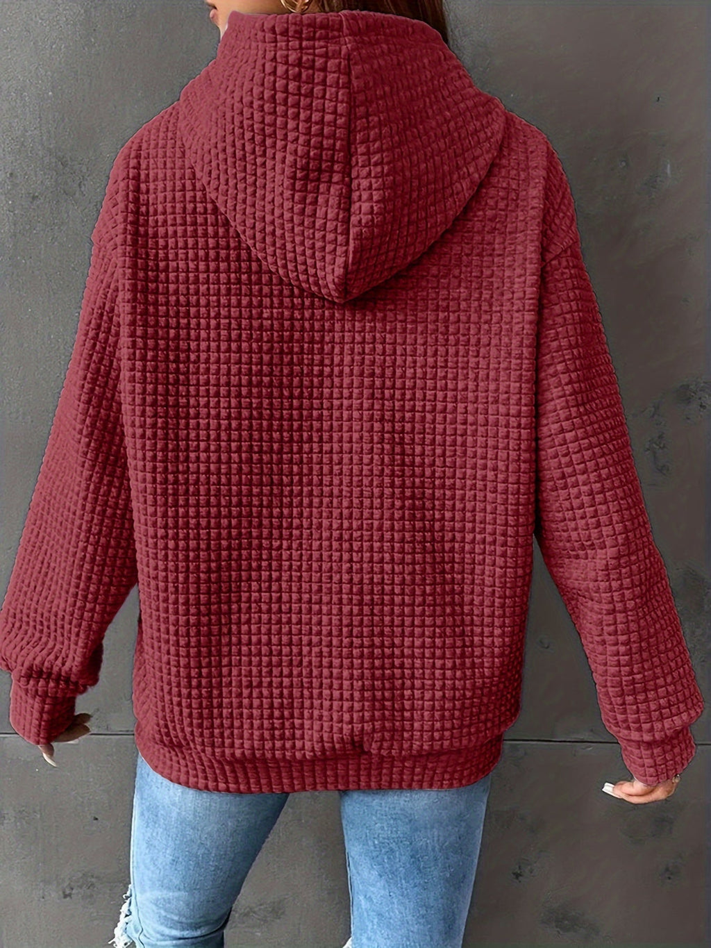 Waffle Knit Hoodie Women's Drawstring Kangaroo Pocket Textured Pullover – Casual, Everyday