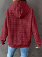 Waffle Knit Hoodie Women's Drawstring Kangaroo Pocket Textured Pullover – Casual, Everyday