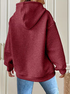 Waffle Knit Hoodie Women's Drawstring Kangaroo Pocket Textured Pullover – Casual, Everyday