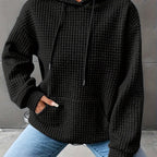 Waffle Knit Hoodie Women's Drawstring Kangaroo Pocket Textured Pullover – Casual, Everyday