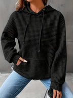 Waffle Knit Hoodie Women's Drawstring Kangaroo Pocket Textured Pullover – Casual, Everyday