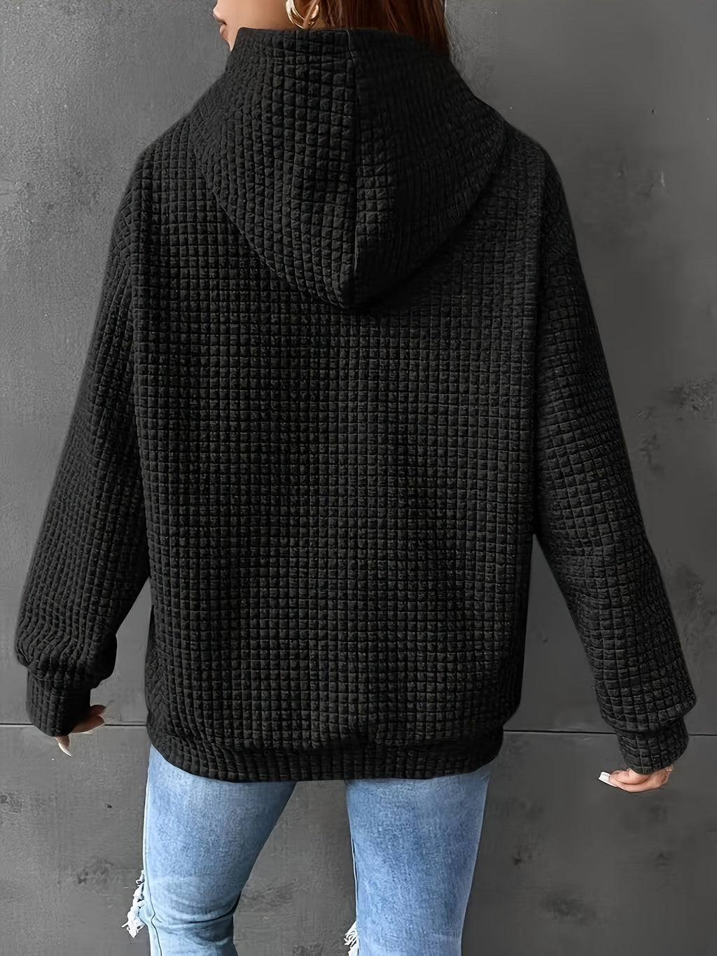 Waffle Knit Hoodie Women's Drawstring Kangaroo Pocket Textured Pullover – Casual, Everyday