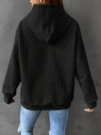Waffle Knit Hoodie Women's Drawstring Kangaroo Pocket Textured Pullover – Casual, Everyday