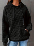 Waffle Knit Hoodie Women's Drawstring Kangaroo Pocket Textured Pullover – Casual, Everyday