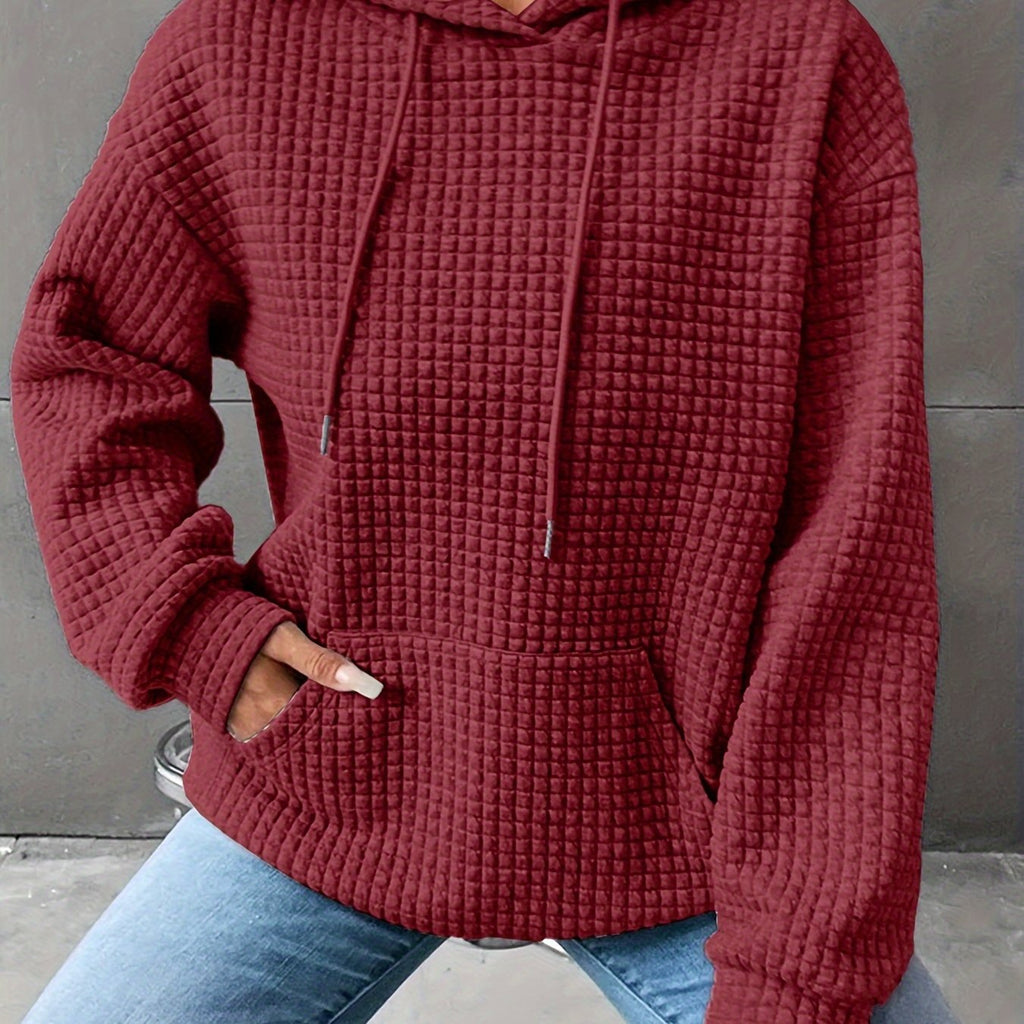 Waffle Knit Hoodie Women's Drawstring Kangaroo Pocket Textured Pullover – Casual, Everyday