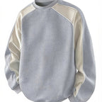 Waffle Knit Sweatshirt Colour-Block Men's Navy Crew Neck Pullover – Casual, Everyday Wear
