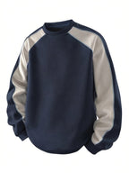 Waffle Knit Sweatshirt Colour-Block Men's Navy Crew Neck Pullover – Casual, Everyday Wear