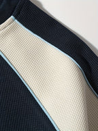 Waffle Knit Sweatshirt Colour-Block Men's Navy Crew Neck Pullover – Casual, Everyday Wear