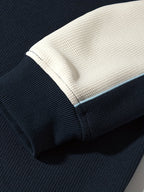 Waffle Knit Sweatshirt Colour-Block Men's Navy Crew Neck Pullover – Casual, Everyday Wear