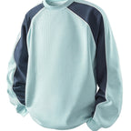 Waffle Knit Sweatshirt Colour-Block Men's Navy Crew Neck Pullover – Casual, Everyday Wear