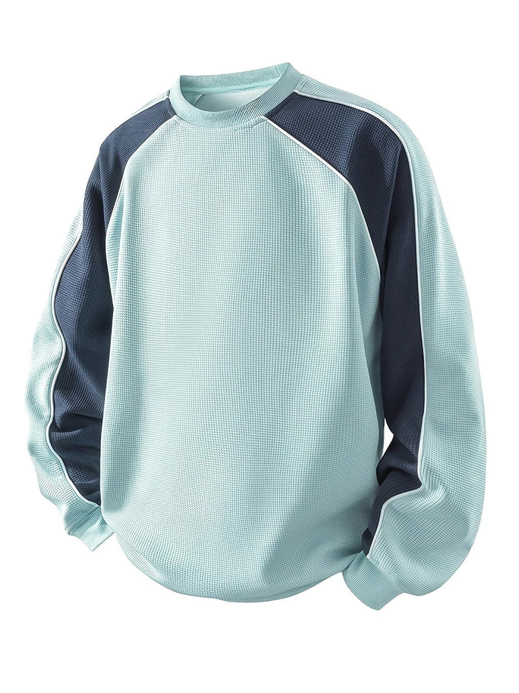Waffle Knit Sweatshirt Colour-Block Men's Navy Crew Neck Pullover – Casual, Everyday Wear