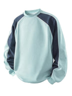 Waffle Knit Sweatshirt Colour-Block Men's Navy Crew Neck Pullover – Casual, Everyday Wear
