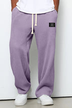 Waffle Knit Trousers Light Blue Men's Wide Leg Drawstring – Casual, Loungewear · Werune