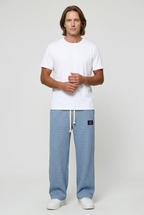 Waffle Knit Trousers Light Blue Men's Wide Leg Drawstring – Casual, Loungewear · Werune