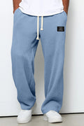 Waffle Knit Trousers Light Blue Men's Wide Leg Drawstring – Casual, Loungewear · Werune