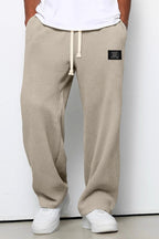 Waffle Knit Trousers Light Blue Men's Wide Leg Drawstring – Casual, Loungewear · Werune