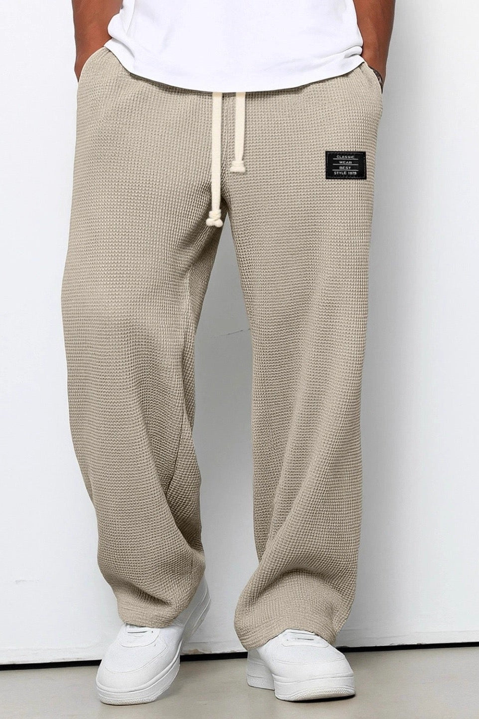 Waffle Knit Trousers Light Blue Men's Wide Leg Drawstring – Casual, Loungewear · Werune