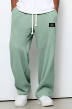 Waffle Knit Trousers Light Blue Men's Wide Leg Drawstring – Casual, Loungewear · Werune