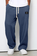 Waffle Knit Trousers Light Blue Men's Wide Leg Drawstring – Casual, Loungewear · Werune