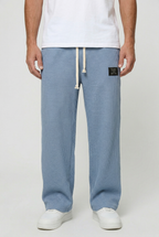 Waffle Knit Trousers Light Blue Men's Wide Leg Drawstring – Casual, Loungewear · Werune