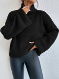 Waffle Knit Turtleneck Jumper Black Oversized Women's – Casual, Office, Holiday Gift