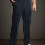 Waffle Textured Trousers Navy Men's Straight-Leg Wide Fit – Casual, Office · Werune