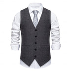 Waistcoat Herringbone Tweed Grey Men's Single-Breasted V-Neck – Office, Wedding, Formal, Gift
