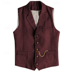 Waistcoat Herringbone Tweed Men's Lapel Suit Vest Brown – Wedding, Office, Casual, Formal Gift