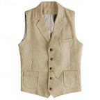 Waistcoat Herringbone Tweed Men's Lapel Suit Vest Brown – Wedding, Office, Casual, Formal Gift