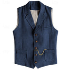 Waistcoat Herringbone Tweed Men's Lapel Suit Vest Brown – Wedding, Office, Casual, Formal Gift