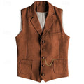Waistcoat Herringbone Tweed Men's Lapel Suit Vest Brown – Wedding, Office, Casual, Formal Gift