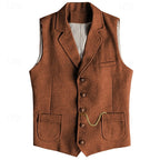 Waistcoat Herringbone Tweed Men's Lapel Suit Vest Brown – Wedding, Office, Casual, Formal Gift