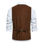 Waistcoat Men's Brown Floral Embroidered V-Neck Single-Breasted Vest – Casual, Office, Holiday, Gift